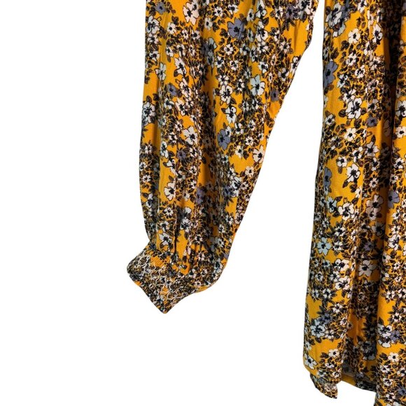Free People Yellow Floral Boho Smocked Long Sleeve Top Tunic S - Picture 3 of 8